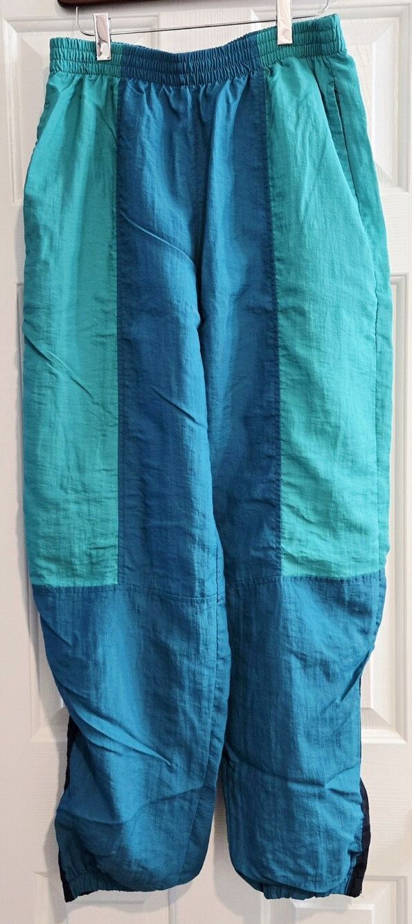 Vintage Think Pink Pants Size Large Green & Blue Elastic Waistband 80's 90's
